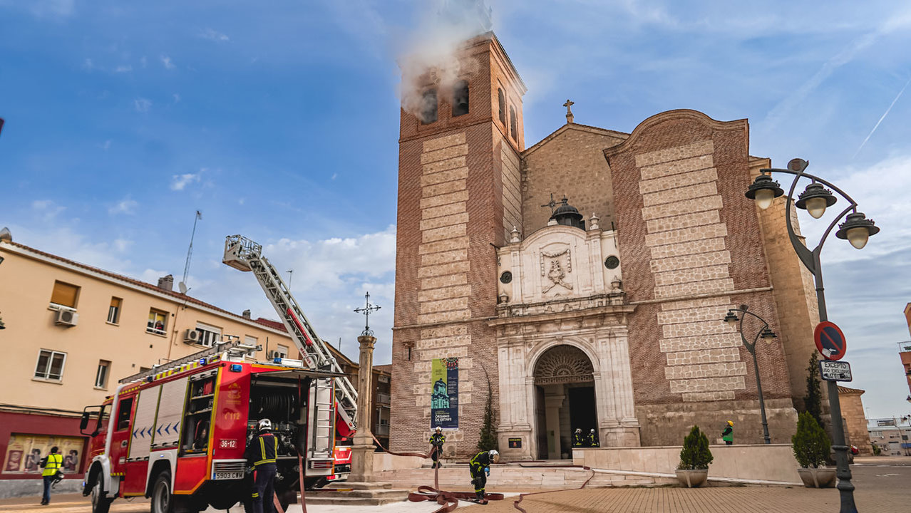 Imagen del simulacro de incendio en la catedral de Getafe