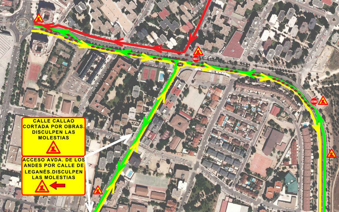 Imagen del plano explicativo de los cortes de tráfico en Fuenlabrada