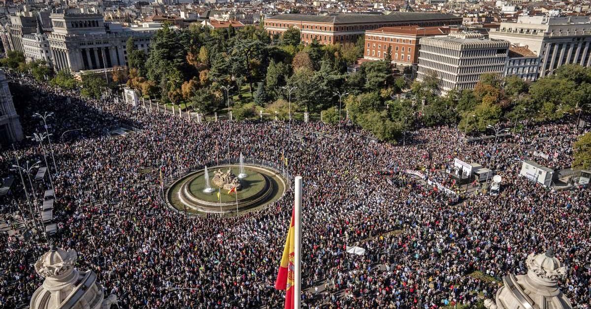 Vista aérea de la manifestación por la Sanidad Pública celebrada en Madrid el pasado sábado. | Olmo Calvo - eldiario.es