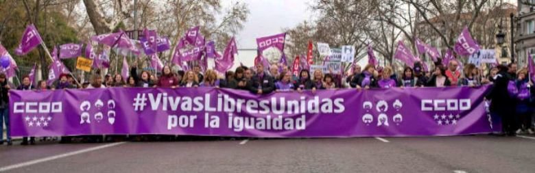 Una de las cabeceras de la manfestación del 8-M en 2018 en Madrid