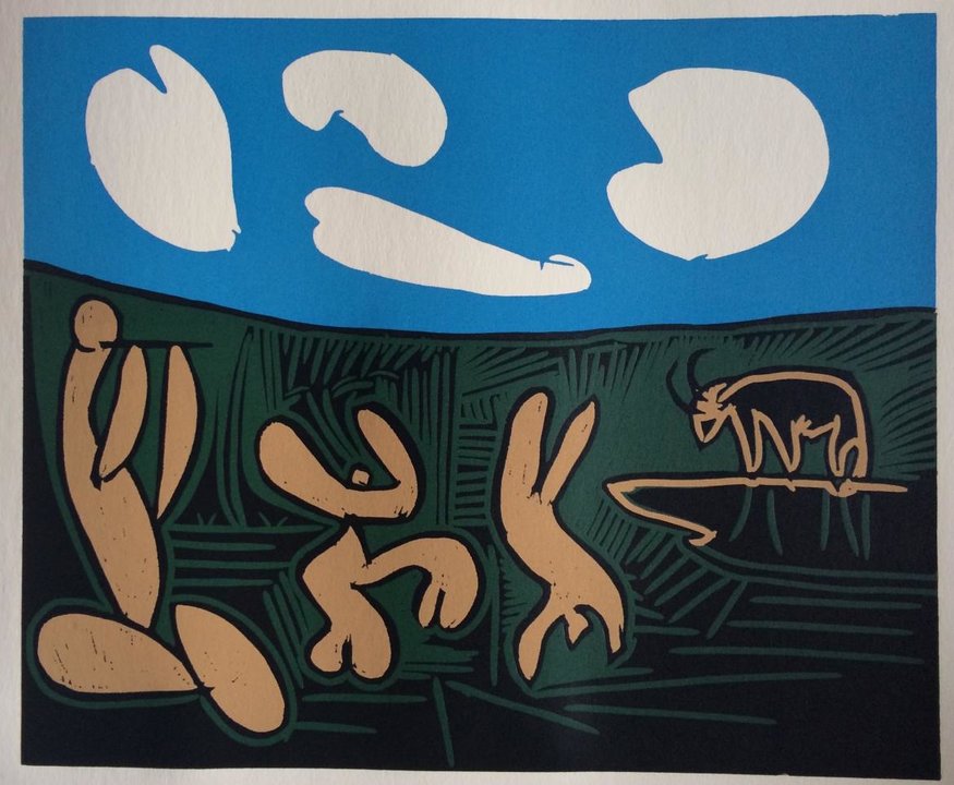 Pablo Picasso. Bacanal con cuatro nubes. Serie Pablo Picasso. Grabados al linóleo, 1962