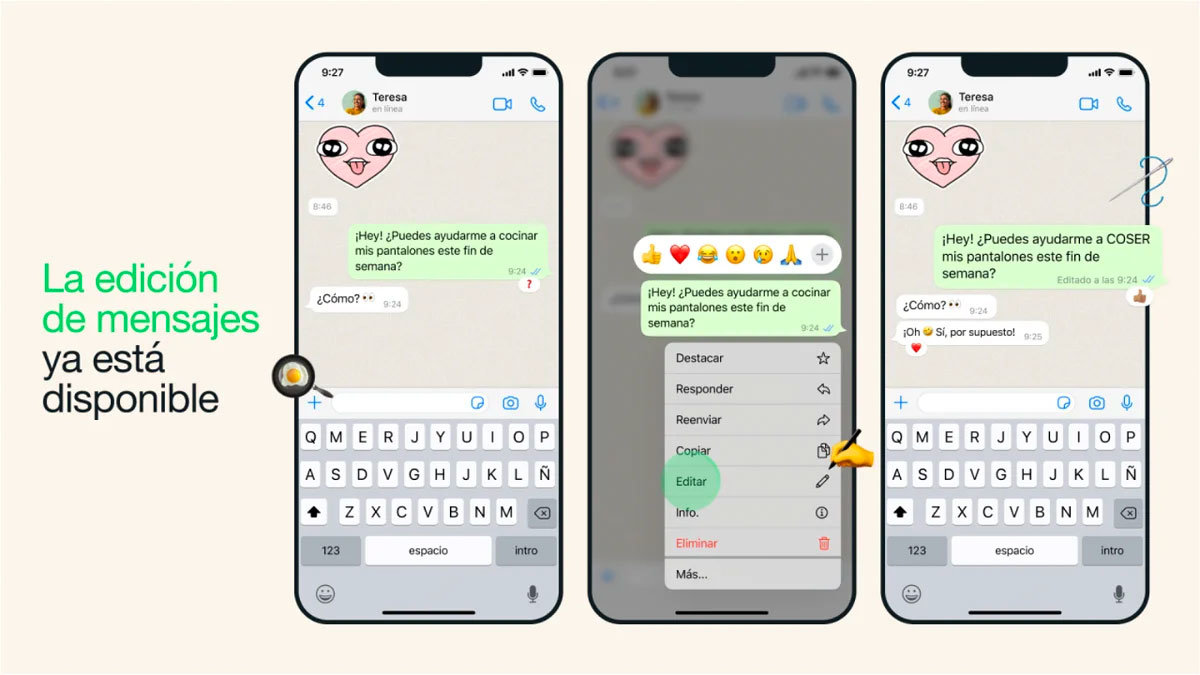 Ya está disponible la actualización para poder editar los mensajes en WhatsApp una vez han sido enviados