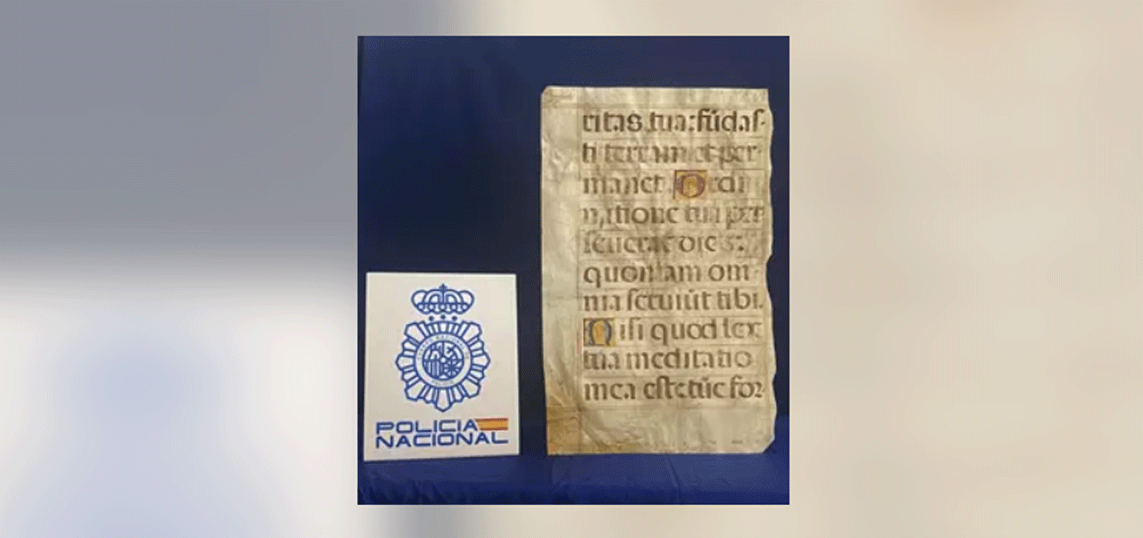 Imagen del manuscrito musical del siglo XVI recuperado por Policía Nacional