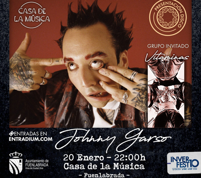 Cartel de la actuación de Johnny Garso en la Casa de la Música de Fuenlabrada