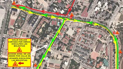 Imagen del plano explicativo de los cortes de tr&aacute;fico en Fuenlabrada