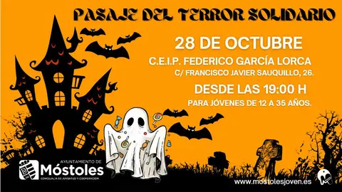 Cartel del Pasaje del Terror en el CEIP Federico Garc&iacute;a Lorca de M&oacute;stoles