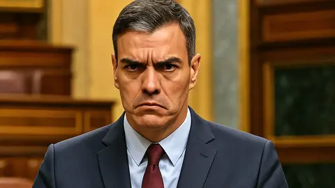 Pedro S&aacute;nchez, visiblemente enfadado tras conocer el informe de la UCO que implica a Santos Cerd&aacute;n | Imagen generada por IA