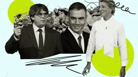 Carles Puigdemont (Junts), Pedro Sánchez (PSOE) y Yolanda Díaz (SUMAR) &bull; IMAGEN de Ok Diario