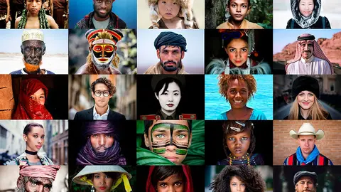 Rostros diversos de personas de distintas culturas unidos en un mosaico, representando la riqueza global de nuestra especie. | Innova Art