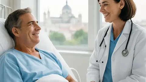 Una doctora hablando con un paciente en un hospital madrile&ntilde;o | Imagen generada por IA Gemini