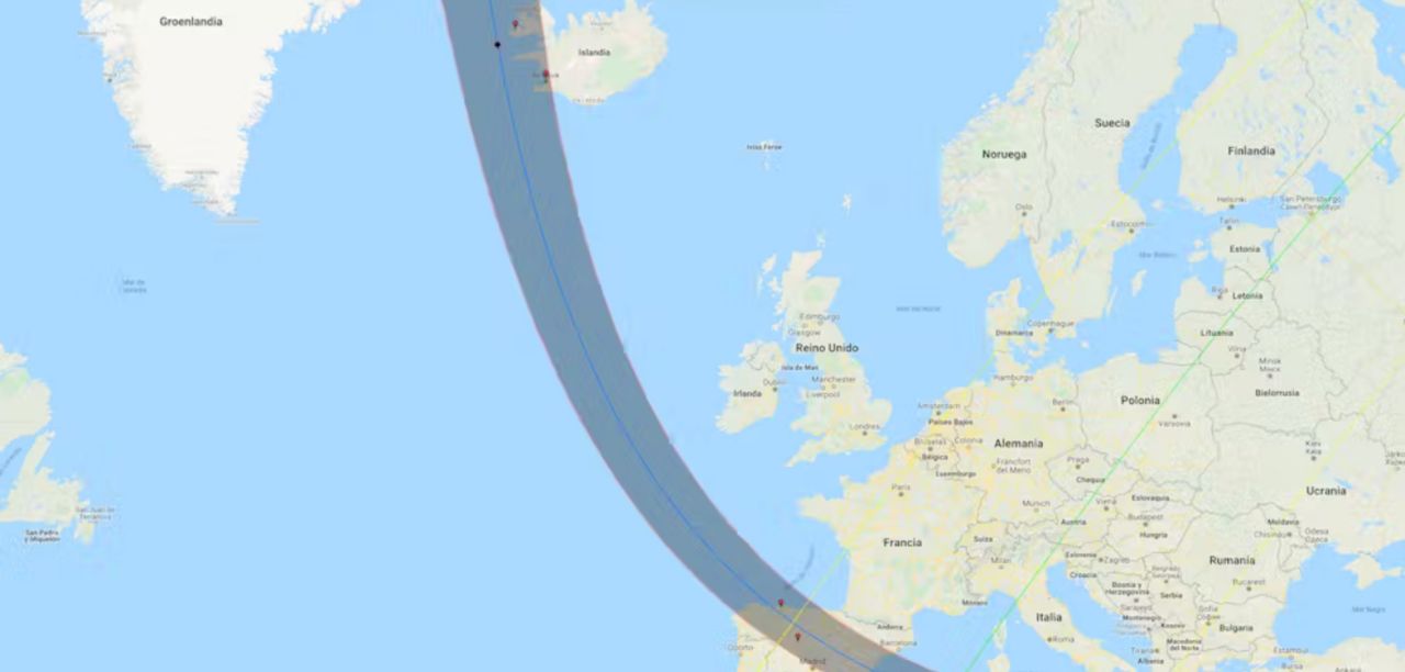 Zonas de sombra total del eclipse previsto para 2026