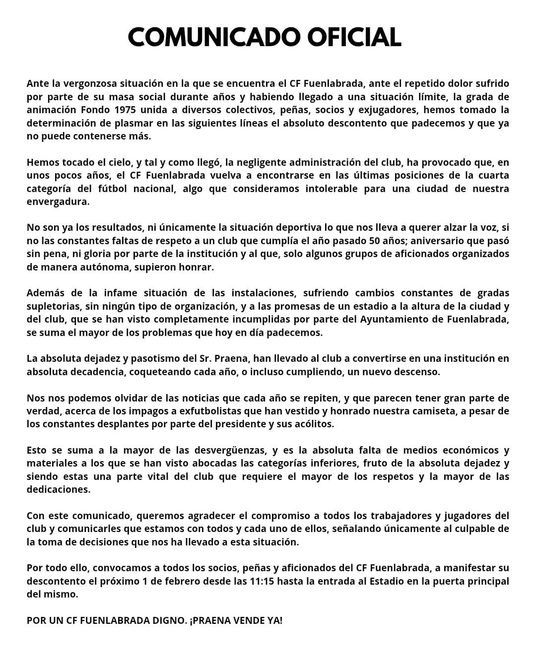 Comunicado aficionados fuenlabrada