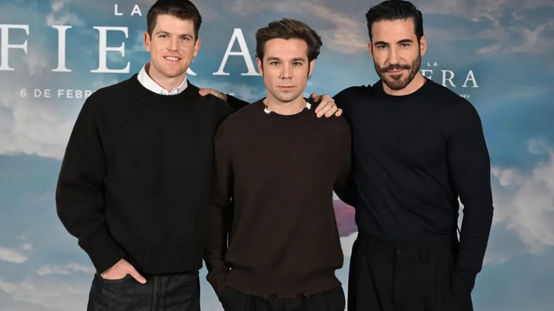 Los actores Miguel Bernardeau, Carlos Cuevas y Miguel Ángel Silvestre posan durante la presentación de la película 'La Fiera' | Europa Press